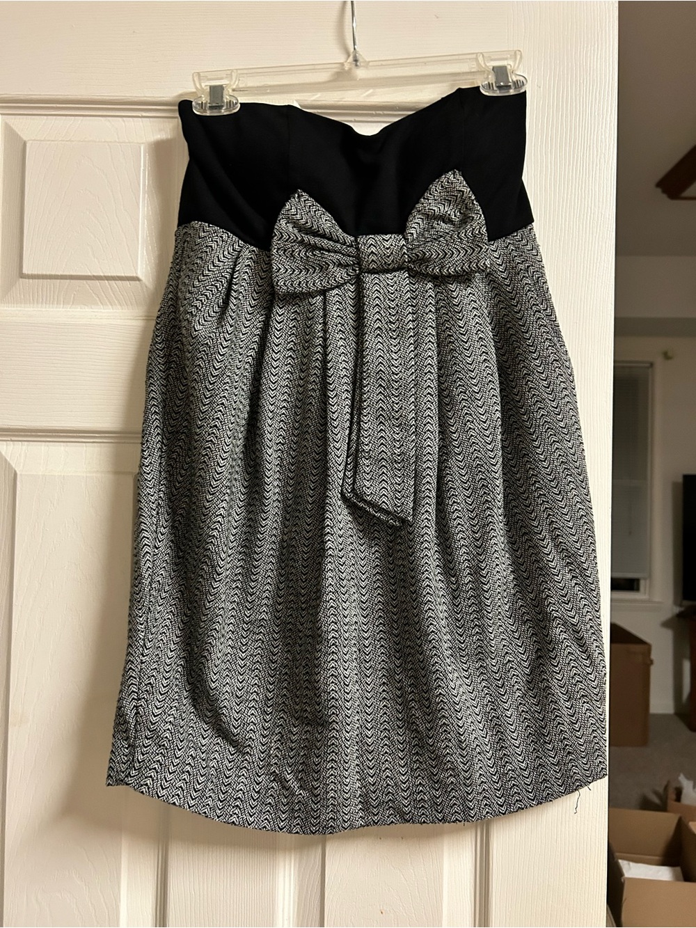 Charlotte Russe Black and Gray Strapless Mini Dress with Bow Waist, size M